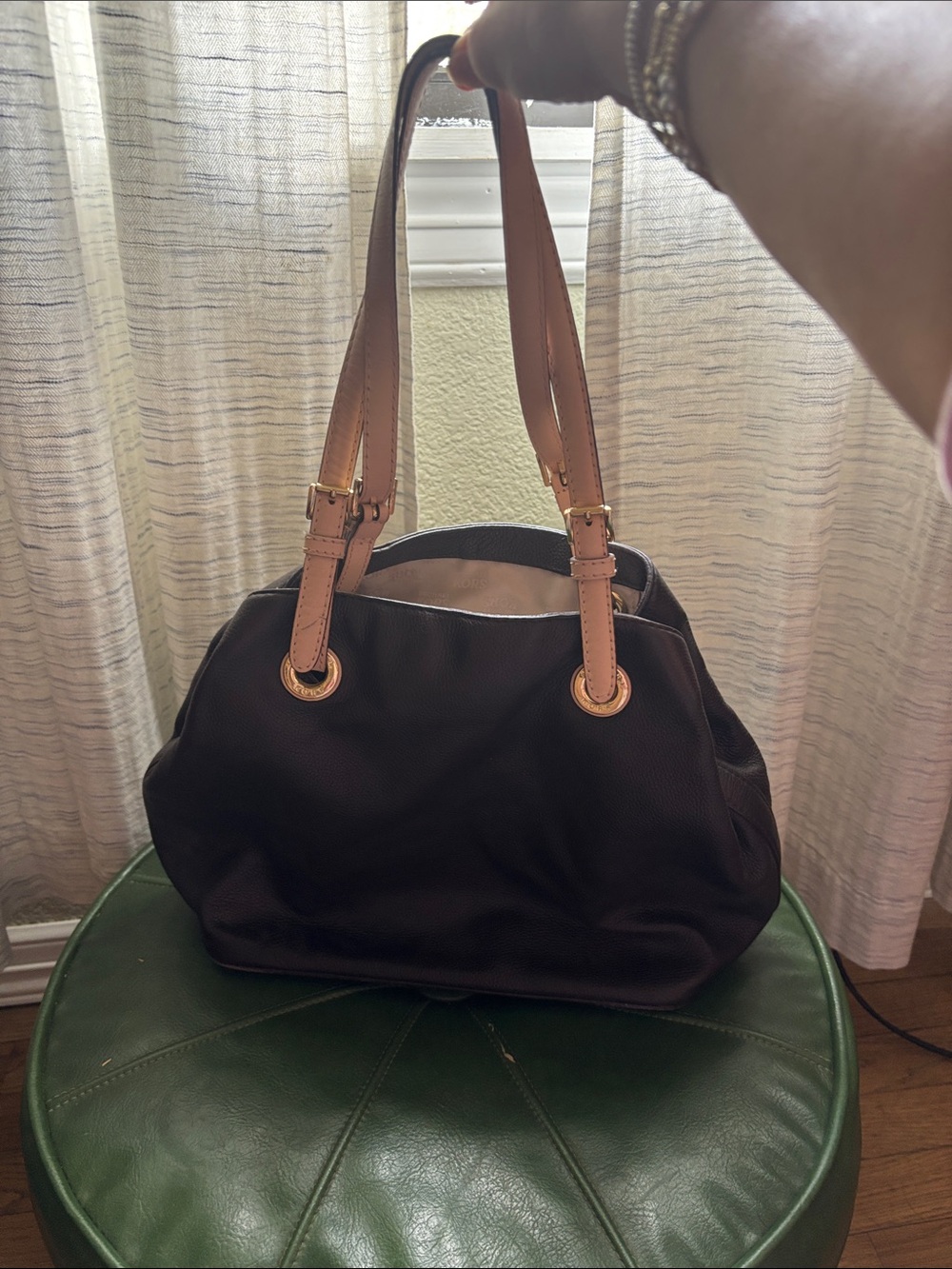 MICHAEL Michael Kors Black Shoulder Bag with Tan Straps